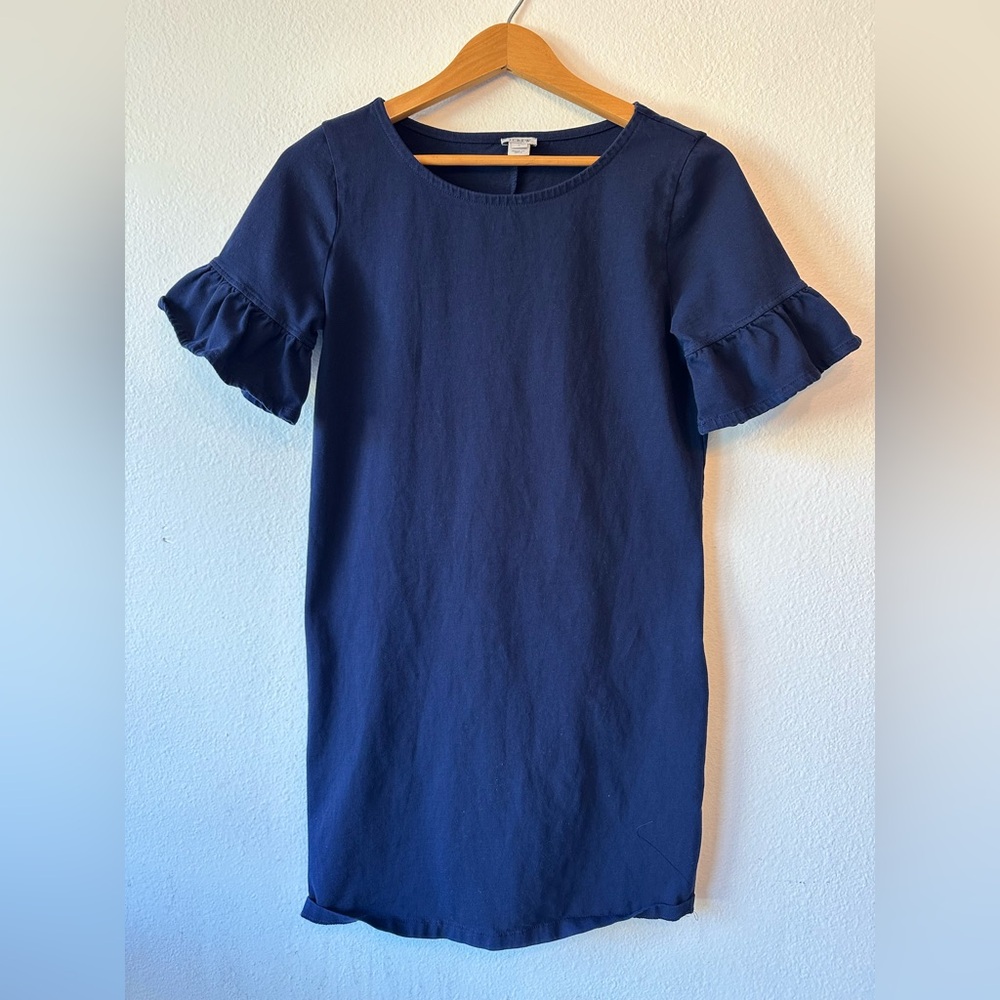 J. Crew Navy Blue T-shirt Dress With Ruffled Sleeve Size Small